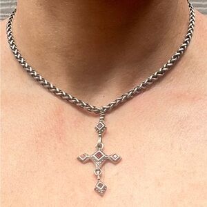 NWOT 3 Rexes Sterling Silver Rope Chain Garnet Cross Necklace